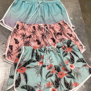 Set of 3 Women's Tropical Print Board Shorts – Elastic Waist